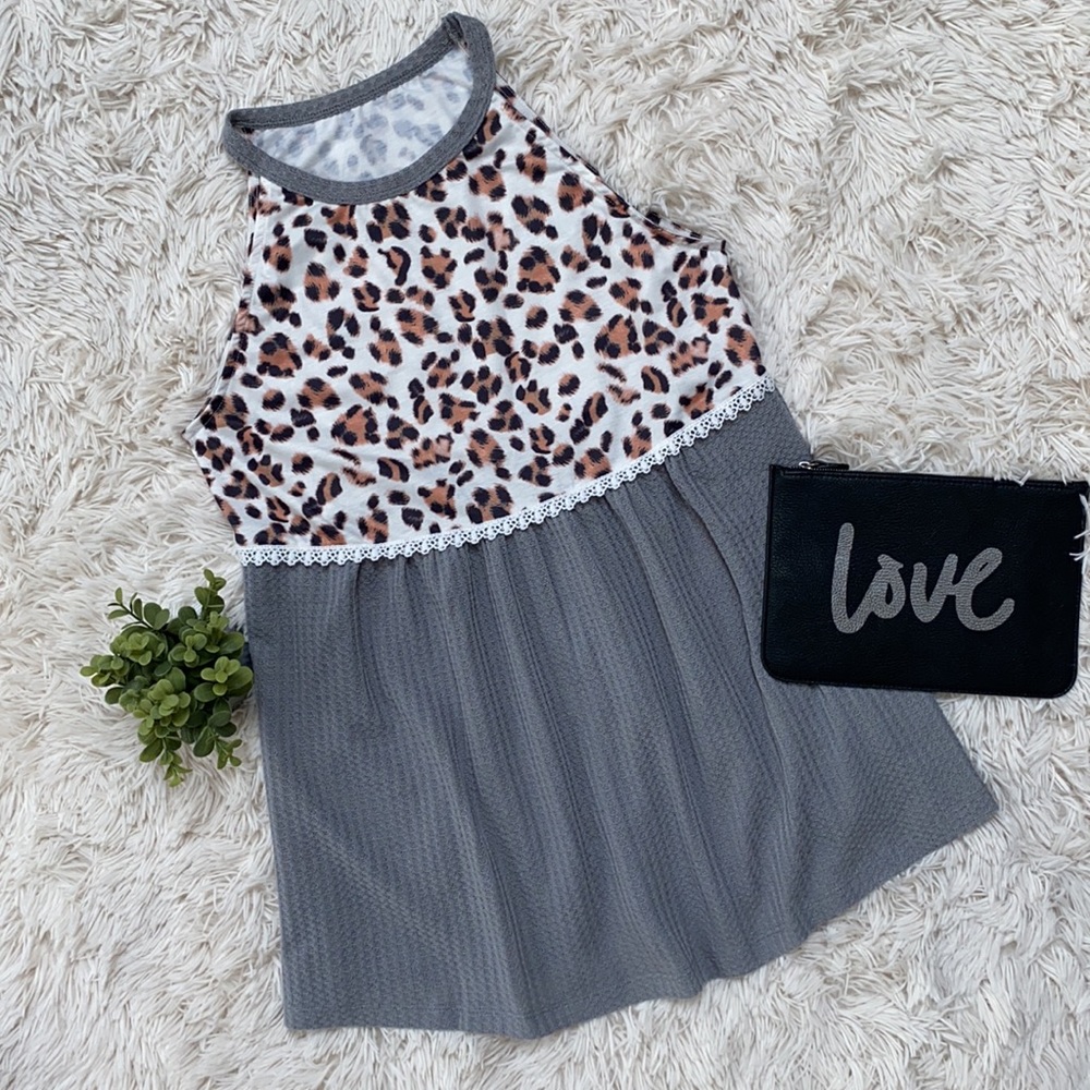 🎉2X HP🎉 Boutique Baby Doll Halter NWOT💗 Gray & Leopard